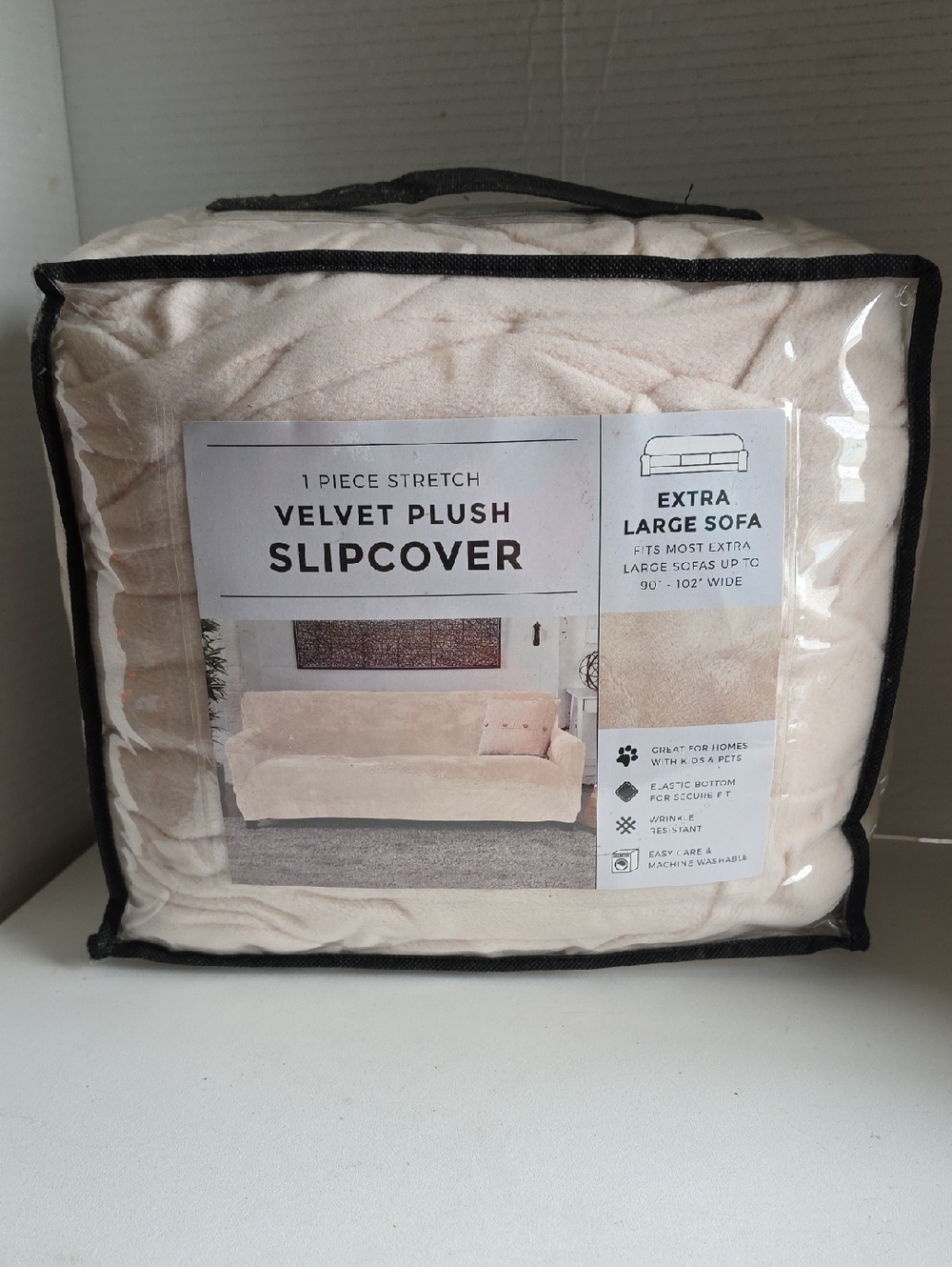 Velvet Plush Slipcover - Cream Extra Large Sofa